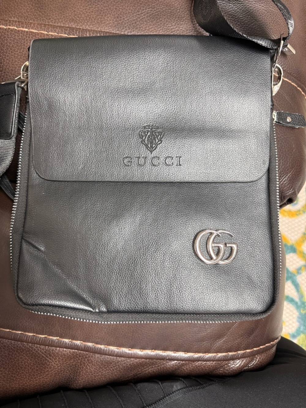Gucci Black Leather Messenger with Double G Hardware
